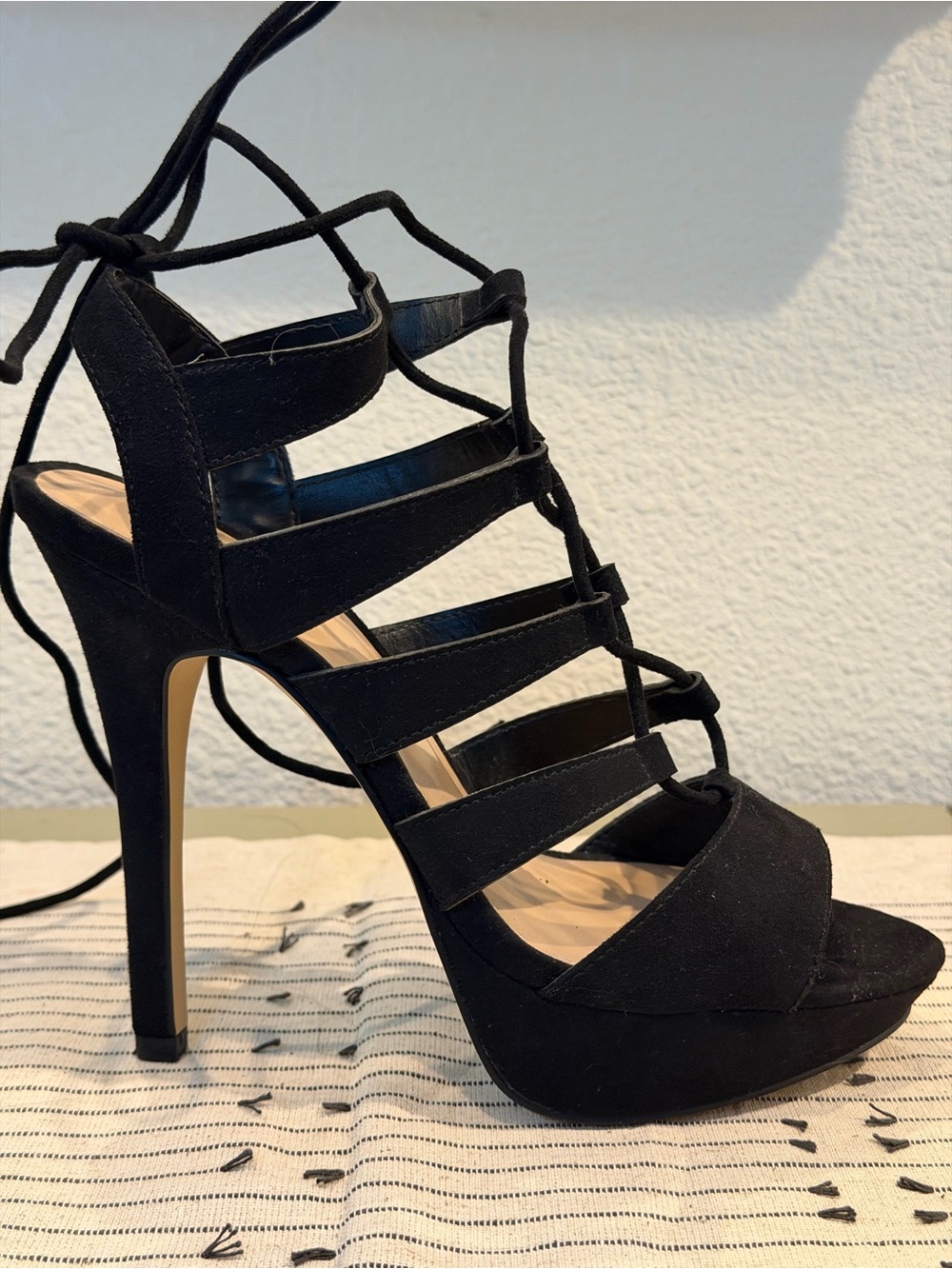 Mix No. 6 Black Strappy Lace-Up High Heels - Picture 7 of 11
